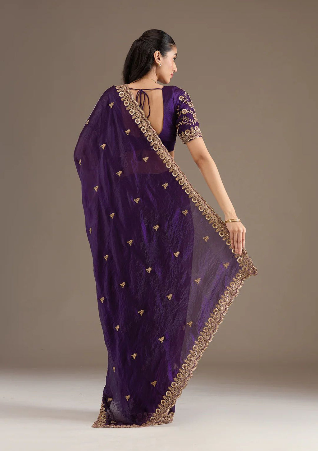 Evanik Purple Fendy Satin Silk With Sequence Work Saree With Unstitched Blouse - Distacart