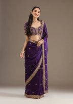 Evanik Purple Fendy Satin Silk With Sequence Work Saree With Unstitched Blouse - Distacart