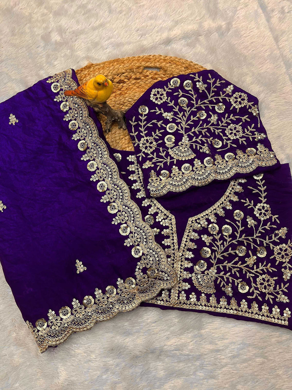 Evanik Purple Fendy Satin Silk With Sequence Work Saree With Unstitched Blouse - Distacart