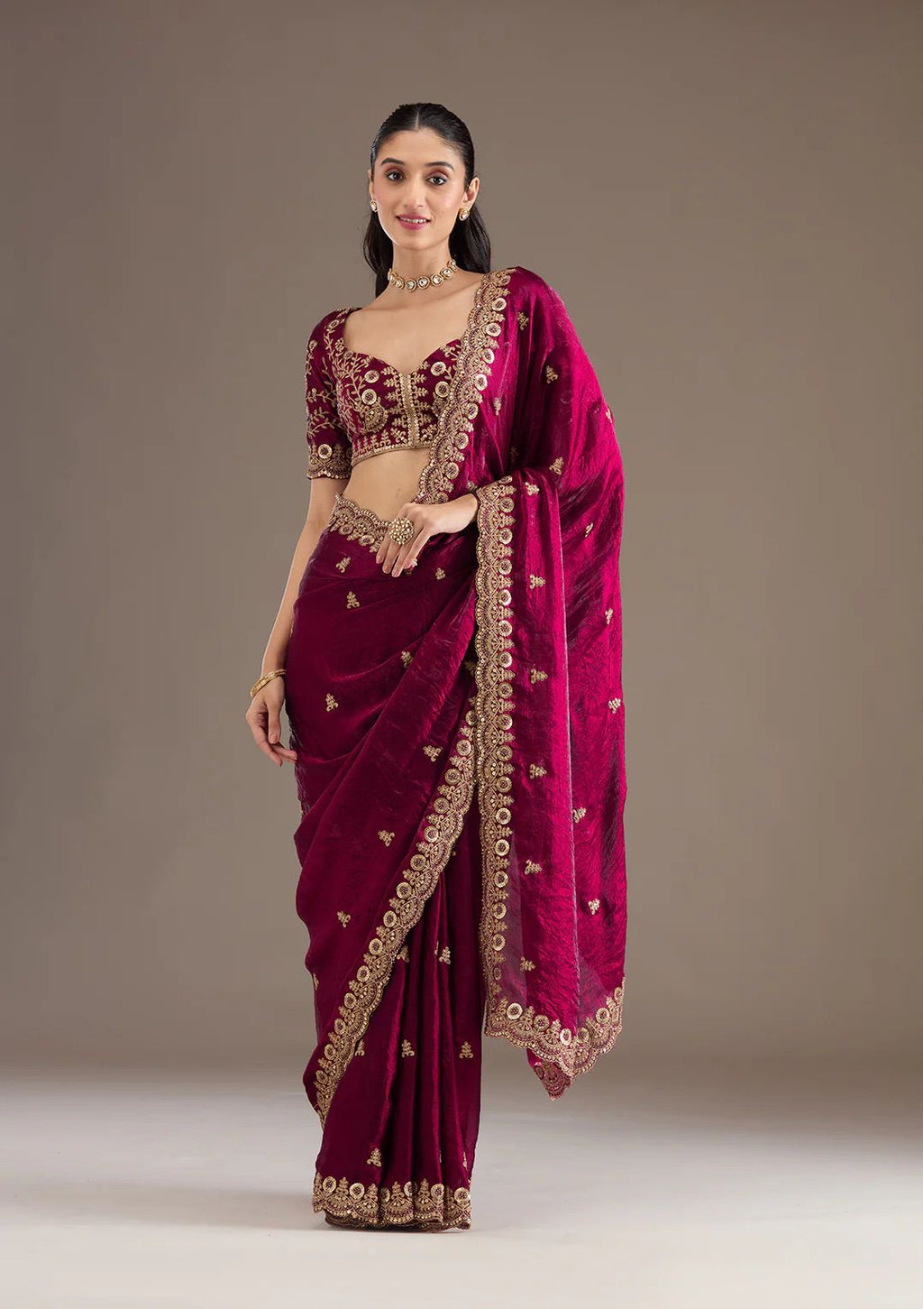 Evanik Ranipink Fendy Satin Silk With Sequence Work Saree With Unstitched Blouse - Distacart