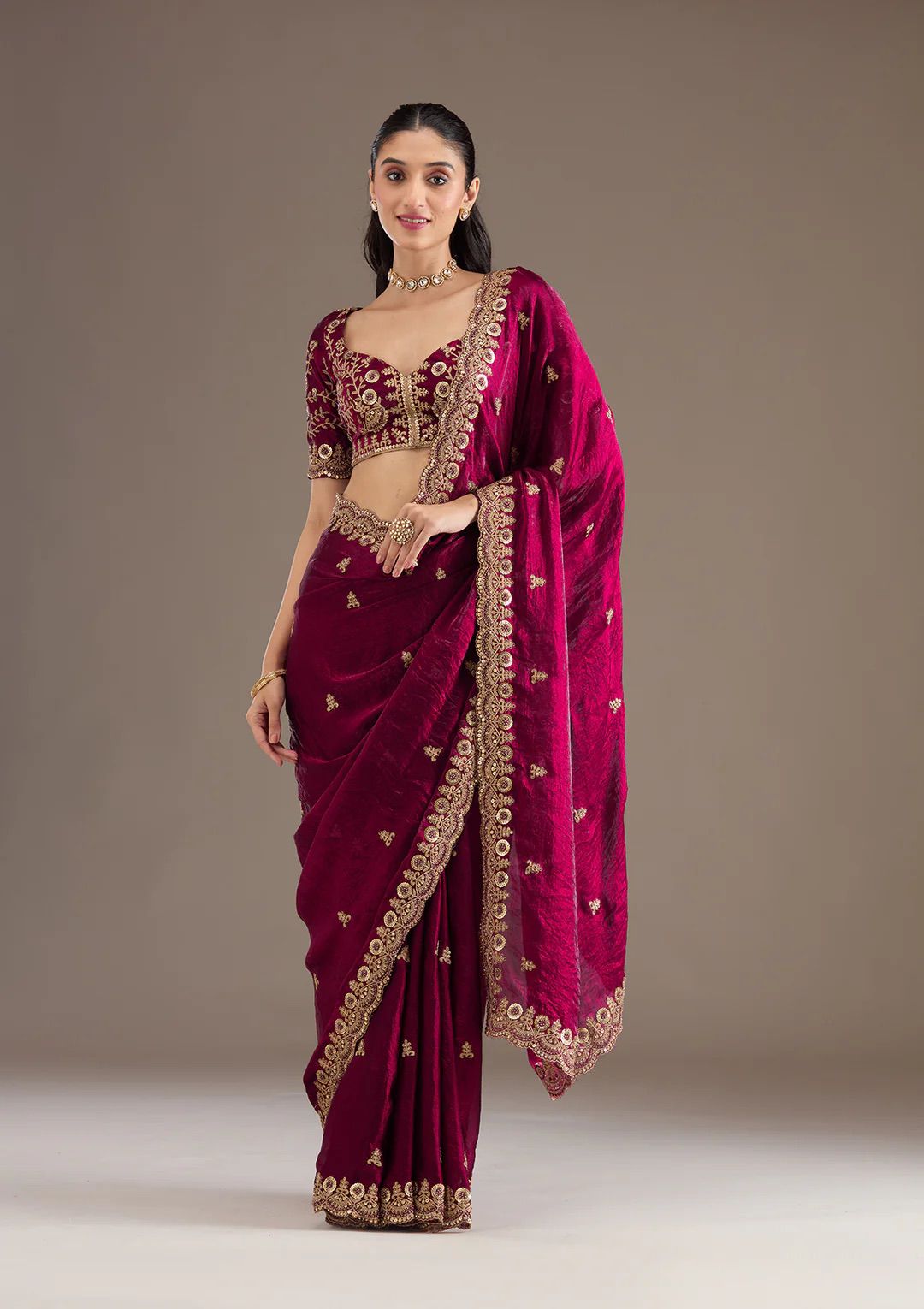 Evanik Ranipink Fendy Satin Silk With Sequence Work Saree With Unstitched Blouse - Distacart