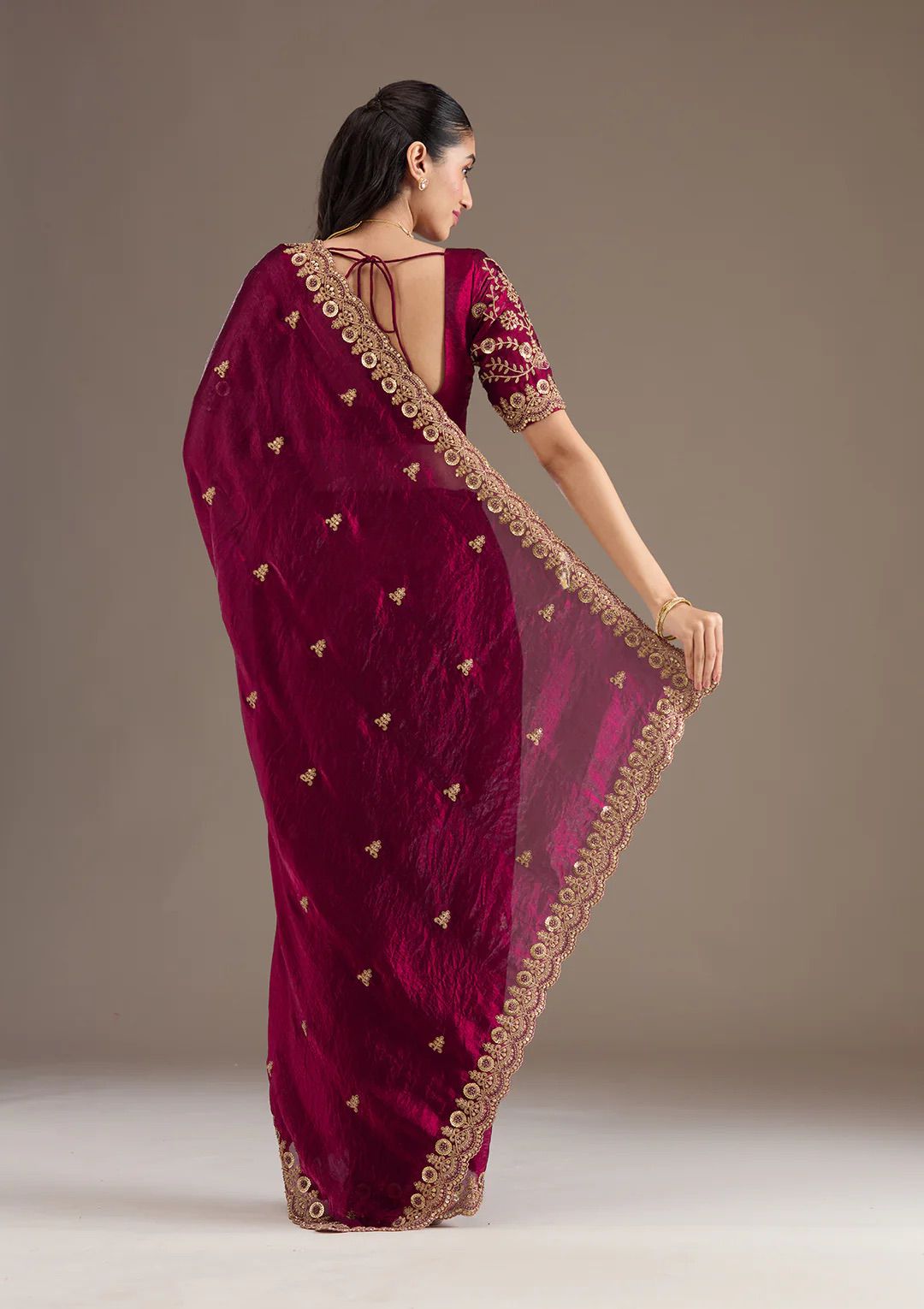 Evanik Ranipink Fendy Satin Silk With Sequence Work Saree With Unstitched Blouse - Distacart
