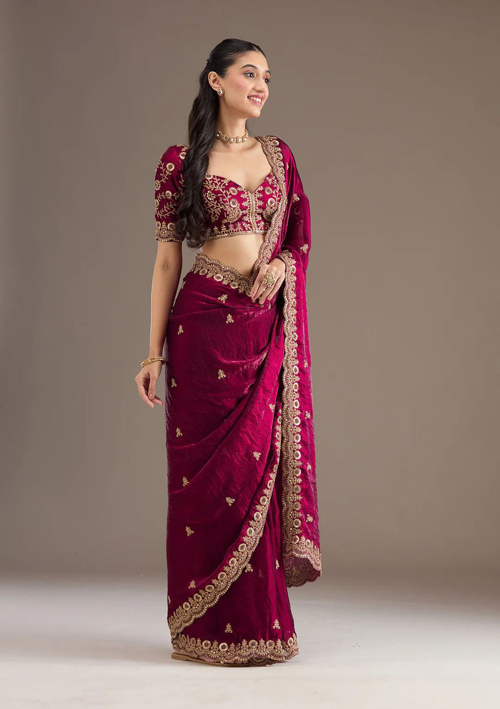 Evanik Ranipink Fendy Satin Silk With Sequence Work Saree With Unstitched Blouse - Distacart