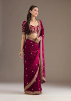 Evanik Ranipink Fendy Satin Silk With Sequence Work Saree With Unstitched Blouse - Distacart