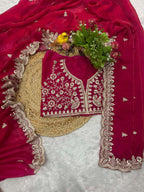 Evanik Ranipink Fendy Satin Silk With Sequence Work Saree With Unstitched Blouse - Distacart