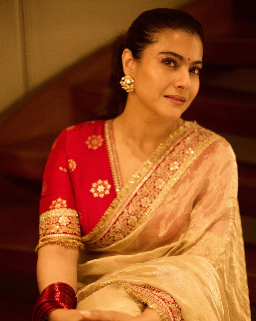 Evanik Cream Mocha Silk With Coding Sequence Lace Work Saree With Unstitched Blouse - Distacart
