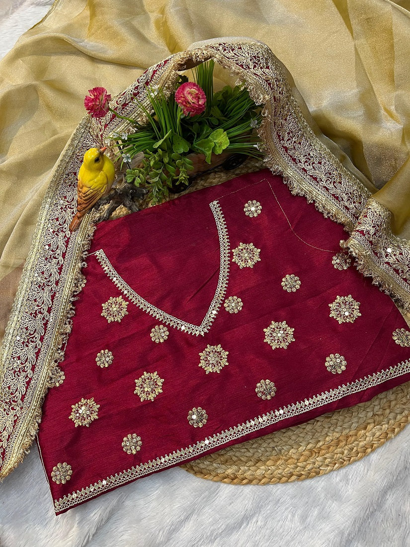Evanik Cream Mocha Silk With Coding Sequence Lace Work Saree With Unstitched Blouse - Distacart