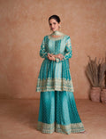 Lorenvalley Women Shaded Skyblue Chinon Silk Fabric Embroidered Kurta Palazzo & With Dupatta