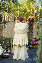 Evanik Women Off White Kedia Style Real Mirror Work Wedding Sharara Suit - Distacart