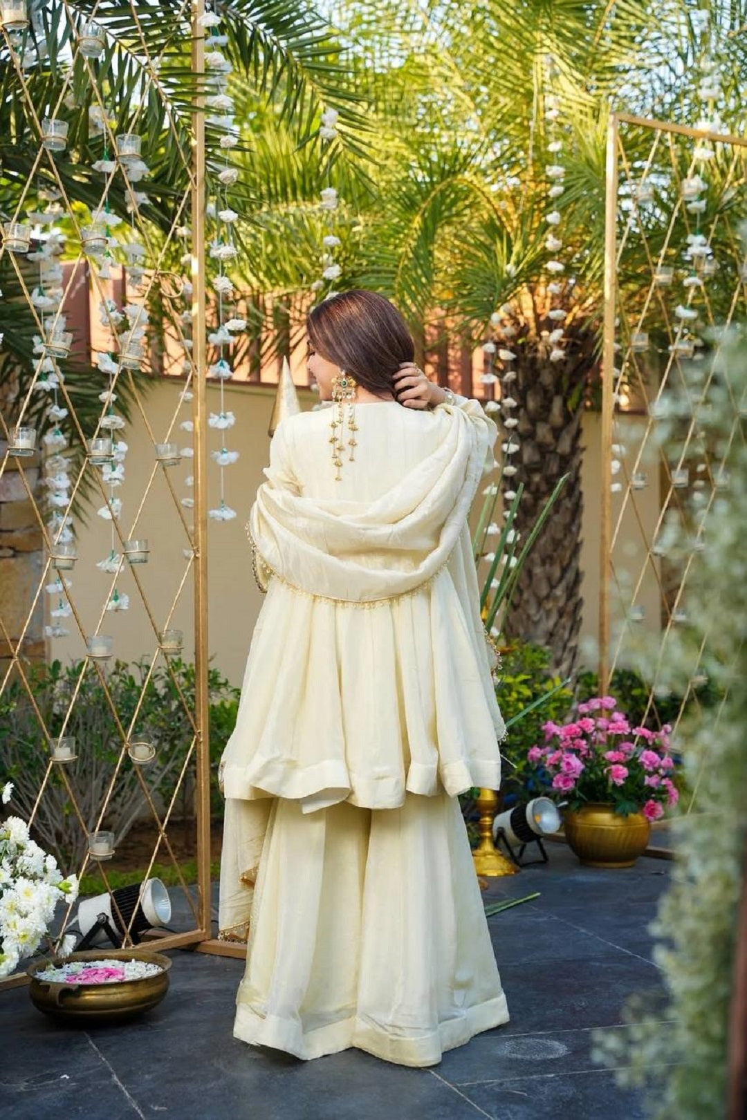 Evanik Women Off White Kedia Style Real Mirror Work Wedding Sharara Suit - Distacart