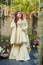 Evanik Women Off White Kedia Style Real Mirror Work Wedding Sharara Suit - Distacart