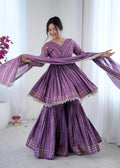 Evanik Lavender Mal Chanderi With Mirror & hand work Sharara Suit - Distacart