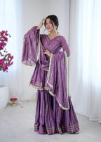 Evanik Lavender Mal Chanderi With Mirror & hand work Sharara Suit - Distacart