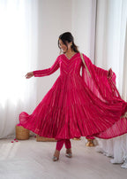 Evanik Ranipink Mal Chanderi Real Mirror With Handwork Wedding Anarkali Suit - Distacart