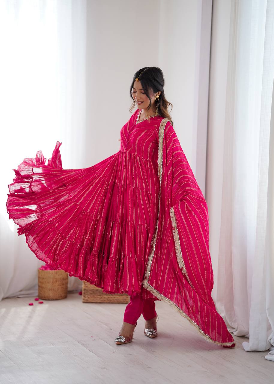 Evanik Ranipink Mal Chanderi Real Mirror With Handwork Wedding Anarkali Suit - Distacart