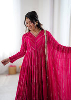 Evanik Ranipink Mal Chanderi Real Mirror With Handwork Wedding Anarkali Suit - Distacart