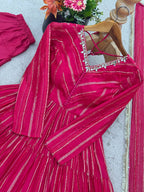 Evanik Ranipink Mal Chanderi Real Mirror With Handwork Wedding Anarkali Suit - Distacart
