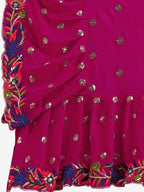 Evanik Rani Pink Embroidered Work Ruffled Saree With Unstitched Blouse