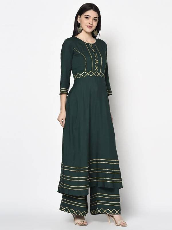 Aniyah Rayon Bottle Green Color Anarkali Palazzo Set (AN-204K)
