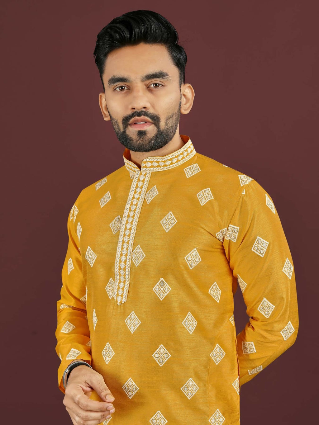 Anaita Yellow Embroidered Silk Straight Kurta
