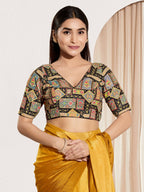 Joban Fashion Black Viscose Rayon Padded Blouse With V Neck Elbow Sleeves - Distacart