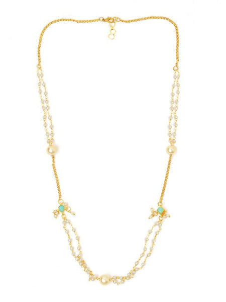 White Beaded, Kundan Necklace - Ruby Raang
