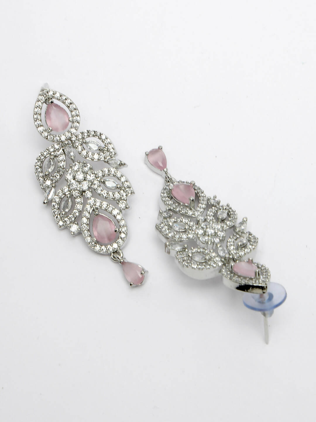 NVR Women Silver Plated & Pink Cz Stone Handcrafted Jewellery Set
