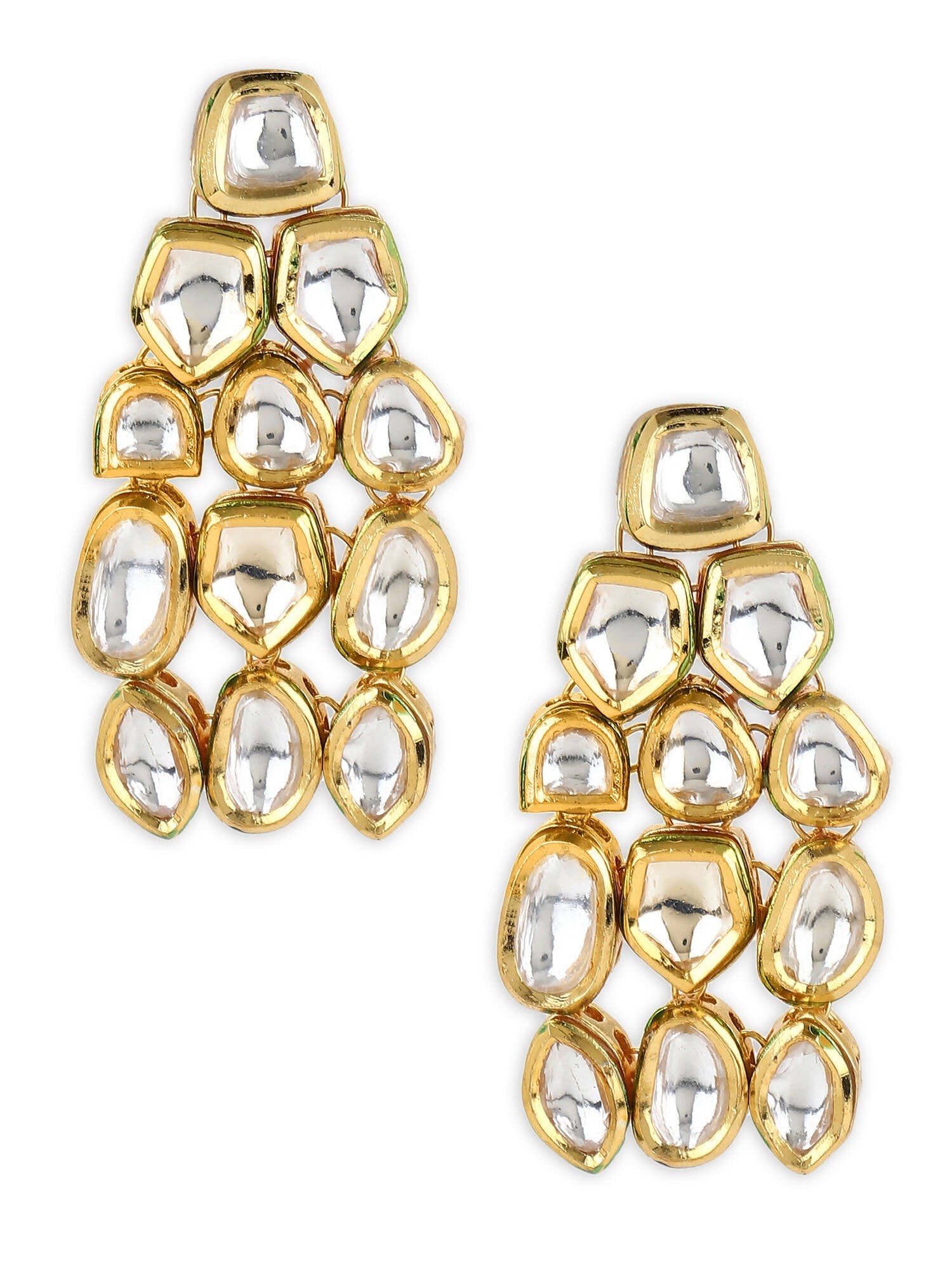 Gold-Toned White Kundan Contemporary Gold-Plated Drop Earrings - Ruby Raang - Distacart