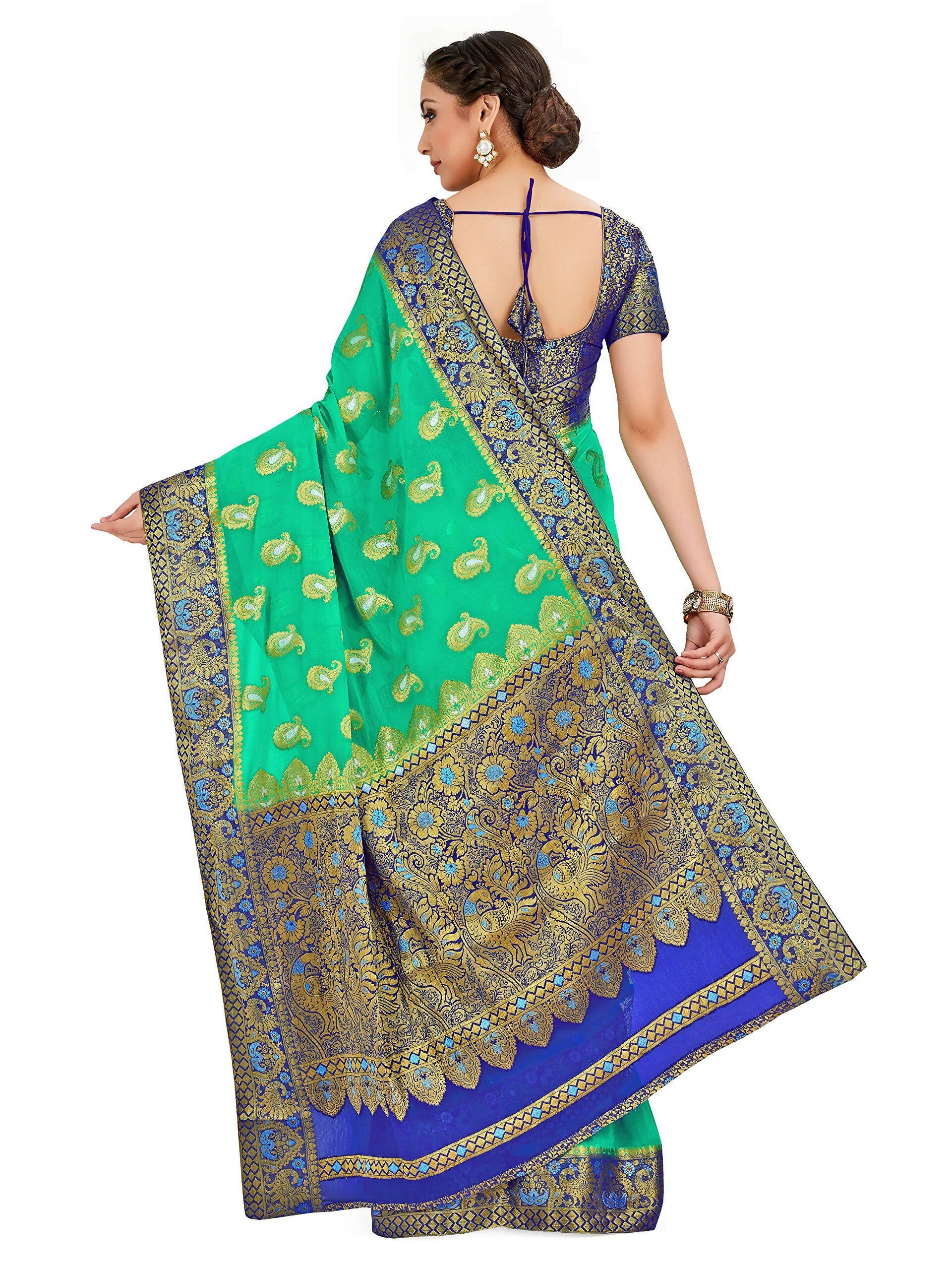 Mimosa Women's Green Banarasi Chiffon Saree - Distacart