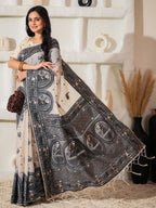 Shree Shyam Fashion Linen Cotton Black & Cream Saree - Distacart