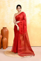 Piyari Fashion Women's Red Dual Tone Organic Tissue Saree With Blouse Piece - Distacart