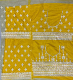 Jyoti Fashion Women's Yellow Net Patterned Thread Embroidered with Sequins Wedding Lehenga Choli