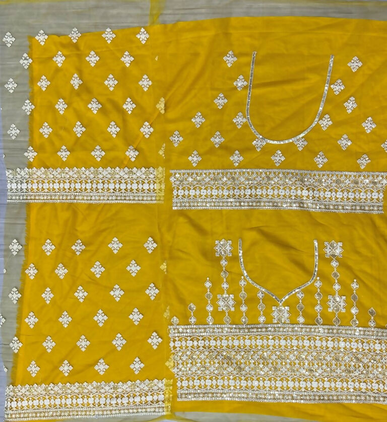 Jyoti Fashion Women's Yellow Net Patterned Thread Embroidered with Sequins Wedding Lehenga Choli