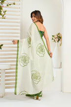 Vastranavya Green Digital Printed Linen Ready To Wear Designer Saree with Unstitched Blouse - Distacart