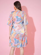 Myshka Women's Multi Abstract Printed Empire Dress - Distacart