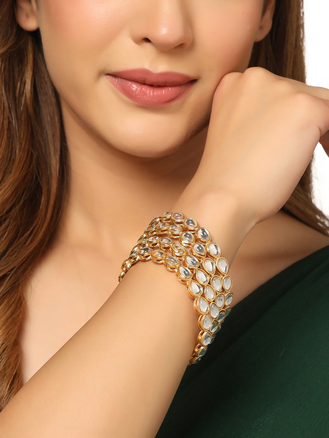 NVR Women's Set of 2 Gold-Plated Kundan Studded Traditional Bangles - Distacart