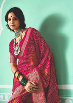 Joban Fashion Vicitra Silk Pink Soft Fabric With Digital Print Saree
