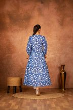 Joban Fashion Blue Floral Hand Block Printed Cotton Kurta Pant Set - Distacart