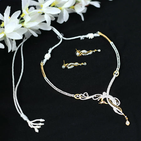 Mominos Fashion Johar Kamal Silver-Plated American Diamond Choker Set