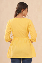 Juniper Women Yellow Cotton Dobby Embroidered A-Line Tunic - Distacart
