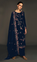 Anaita Navy Pure Velvet Stitched Suit with Heavy Embroidery Sequence Work - Distacart