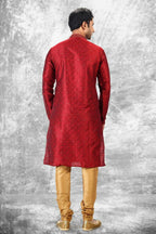 Raivat Ethnic Jacquard Silk Brocade Mirror and Thread Work Kurta Pajama In Maroon Colour