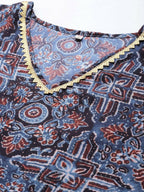 Ahalyaa Navy Blue & Maroon Floral Print Kaftan Kurta - Distacart
