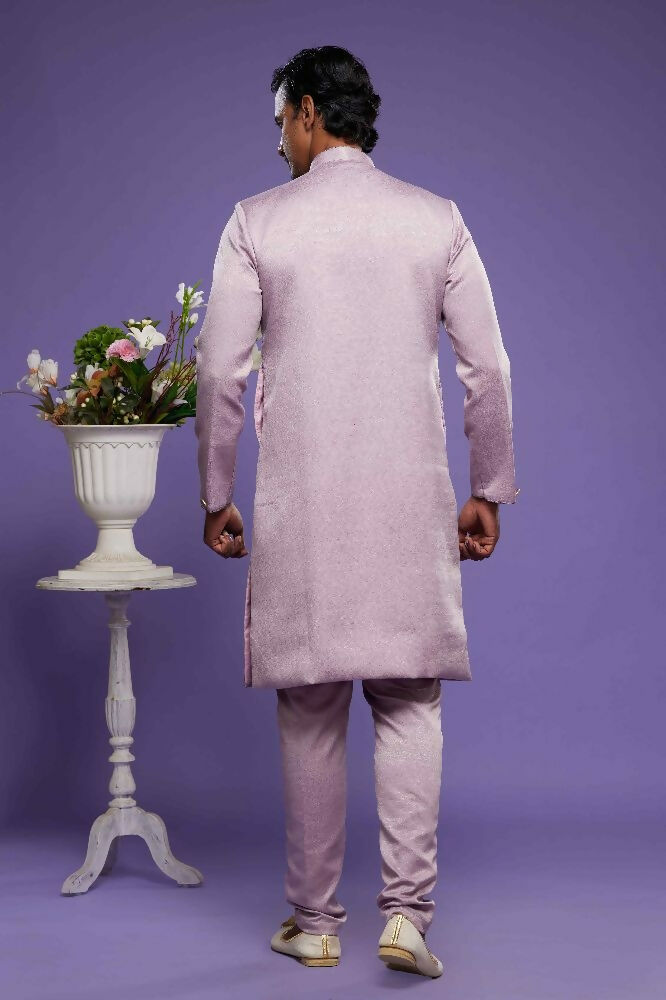 Raivat Ethnic Art Banarasi Silk Thread Work Kurta Pajama In Onion Pink Colour