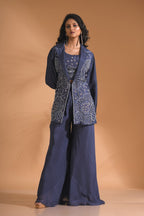 Morchari 3Pc Palazzo Set With Hand Embroidery - Blue