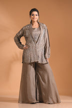 Morchari 3Pc Palazzo Set With Hand Embroidery - Blue