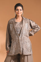 Morchari 3Pc Palazzo Set With Hand Embroidery - Blue