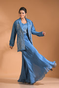Morchari 3Pc Palazzo Set With Hand Embroidery - Beige