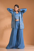 Morchari 3Pc Palazzo Set With Hand Embroidery - Beige