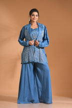 Morchari 3Pc Palazzo Set With Hand Embroidery - Beige